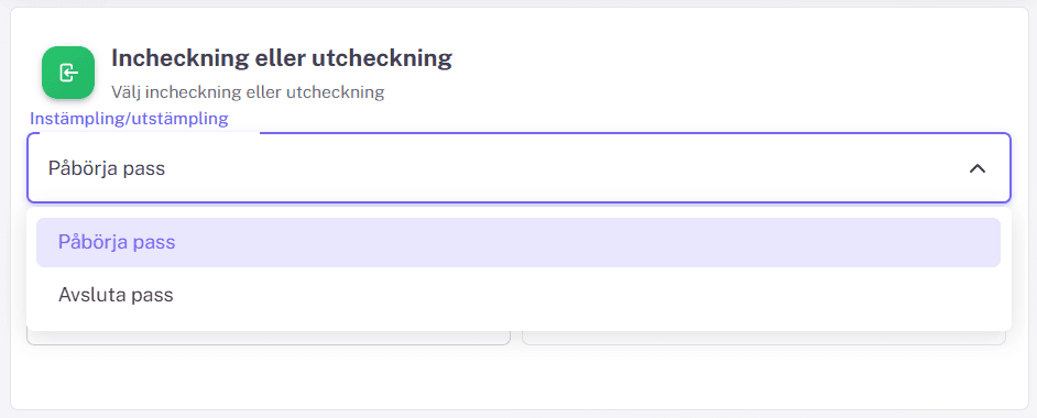 Välj stämplingstyp – Påbörja pass