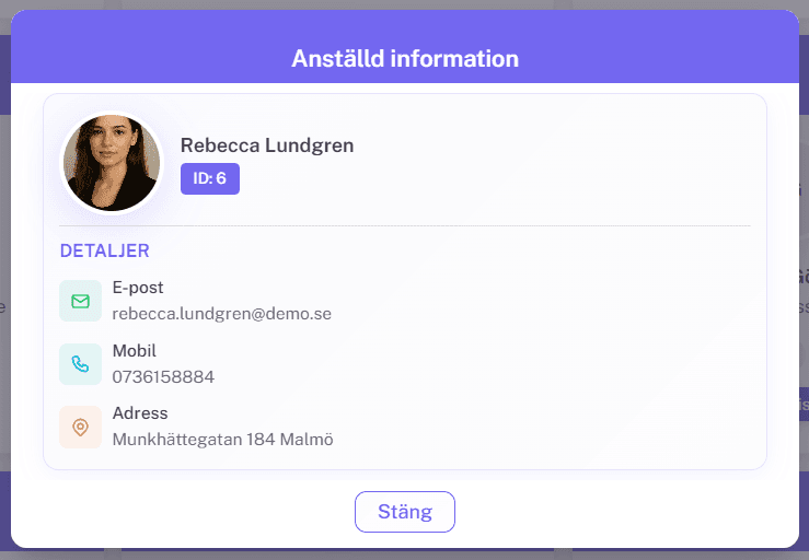 Detaljvy – Anställd information