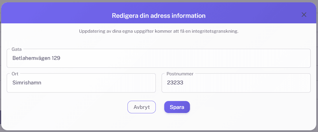 Redigera adress – Betlahemvägen 129