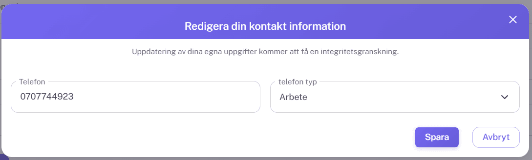 Redigera kontakt – telefonnummer