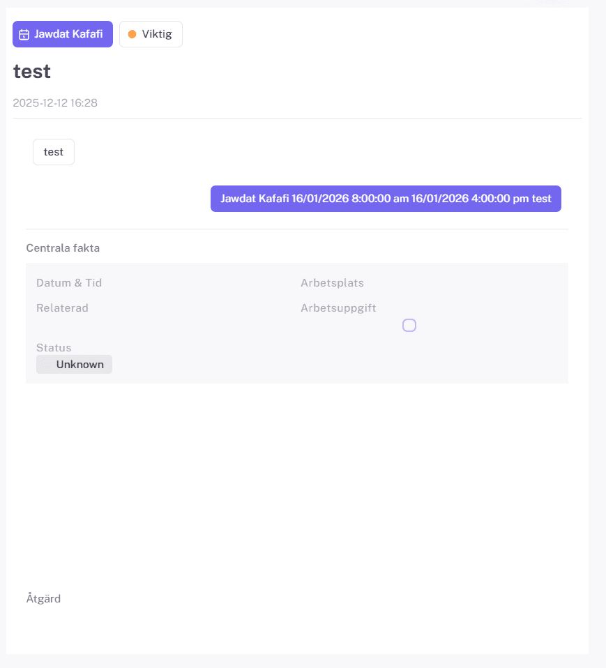 Detaljvy – Frånvaromeddelande