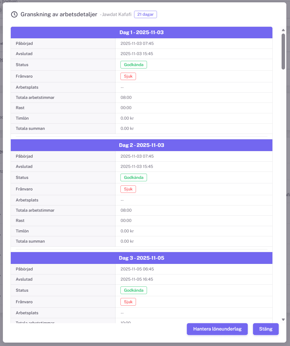Detaljvy med tidsdetaljer