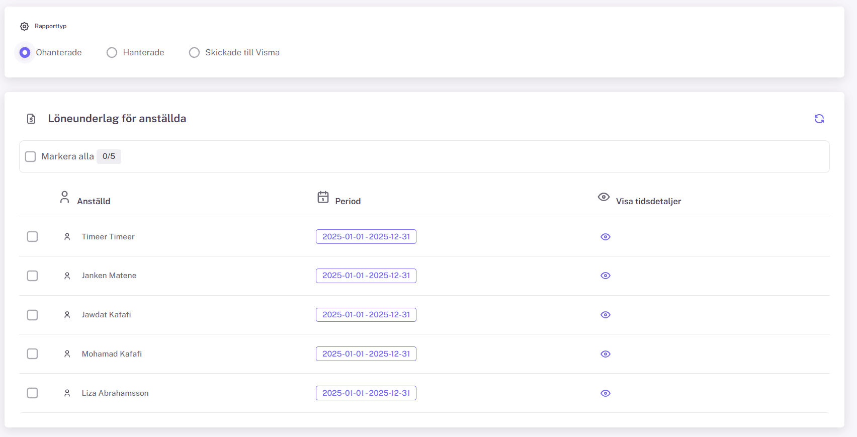 Lista med ohanterade underlag