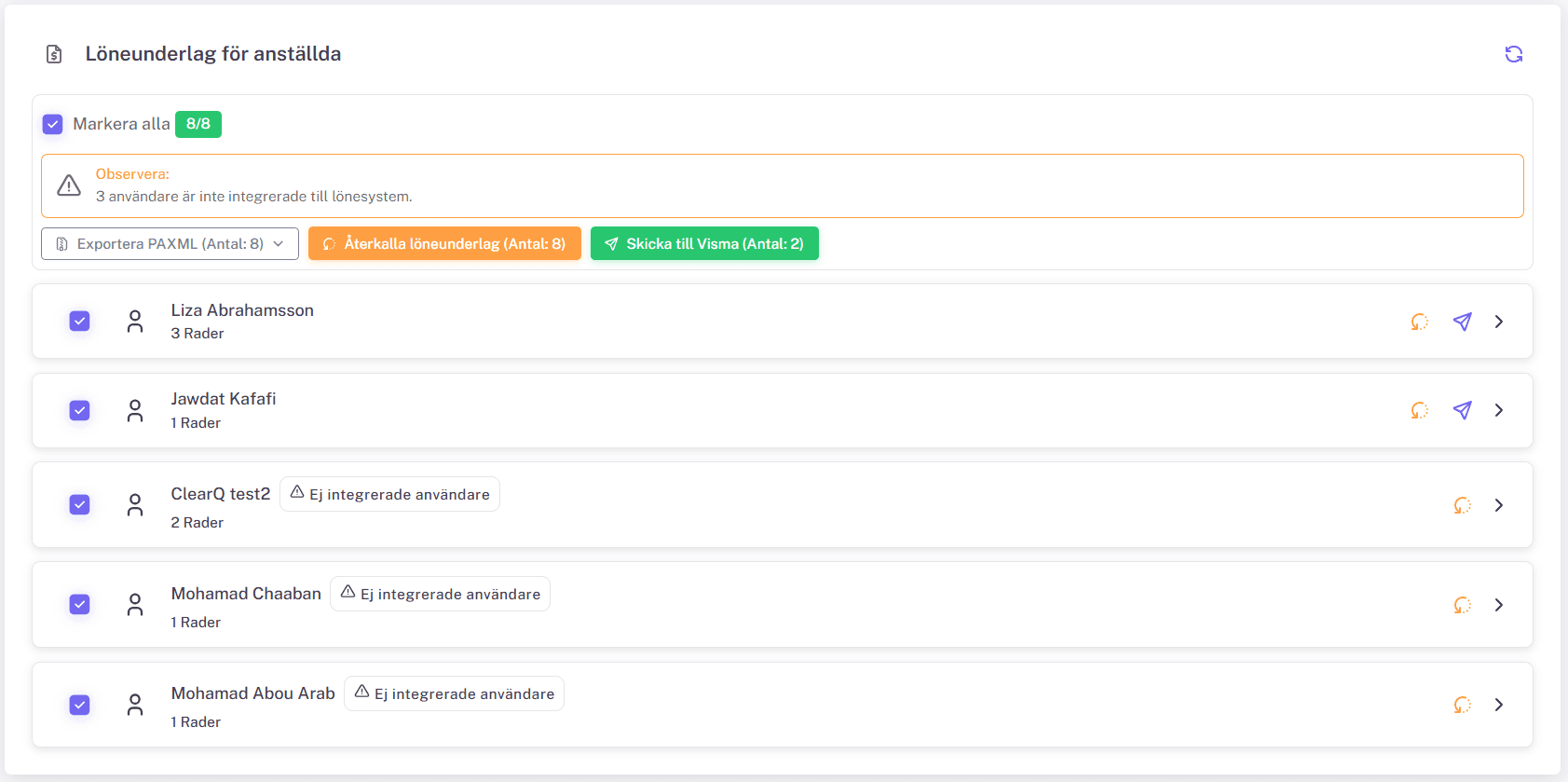 Exempel på hanterade underlag med åtgärder